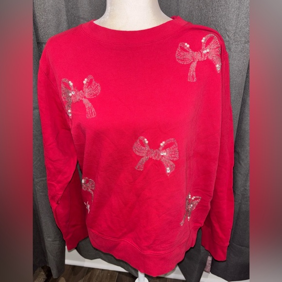 NWOT LILLY PULITZER Women's Ballad Bow Sweatshirt Size XL Red Cotton Casual Cozy - Picture 4 of 13